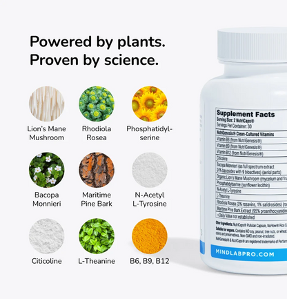 Mind Lab Pro® MLP® v4 Universal Nootropic™ Brain Booster Supplement for Focus, Memory, Clarity, Energy - 60-Count - Plant-Based, Naturally Sourced Memory Vitamins for Better Brain Health, Made in USA