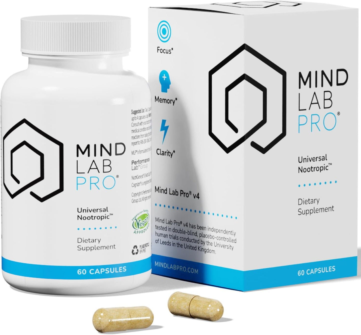 Mind Lab Pro® MLP® v4 Universal Nootropic™ Brain Booster Supplement for Focus, Memory, Clarity, Energy - 60-Count - Plant-Based, Naturally Sourced Memory Vitamins for Better Brain Health, Made in USA
